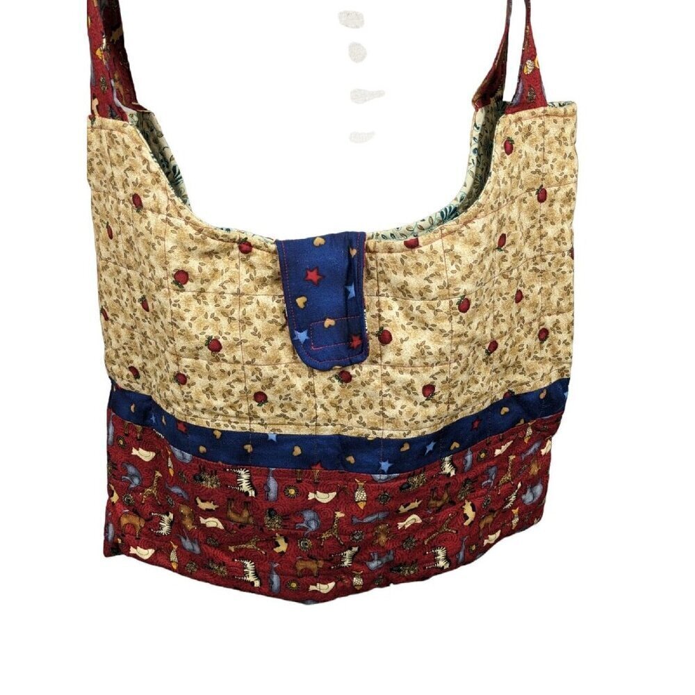 Quilted Patchwork Tote Bag Handmade Inner Pockets Hook Loop Closure Cottagecore - Picture 2 of 6